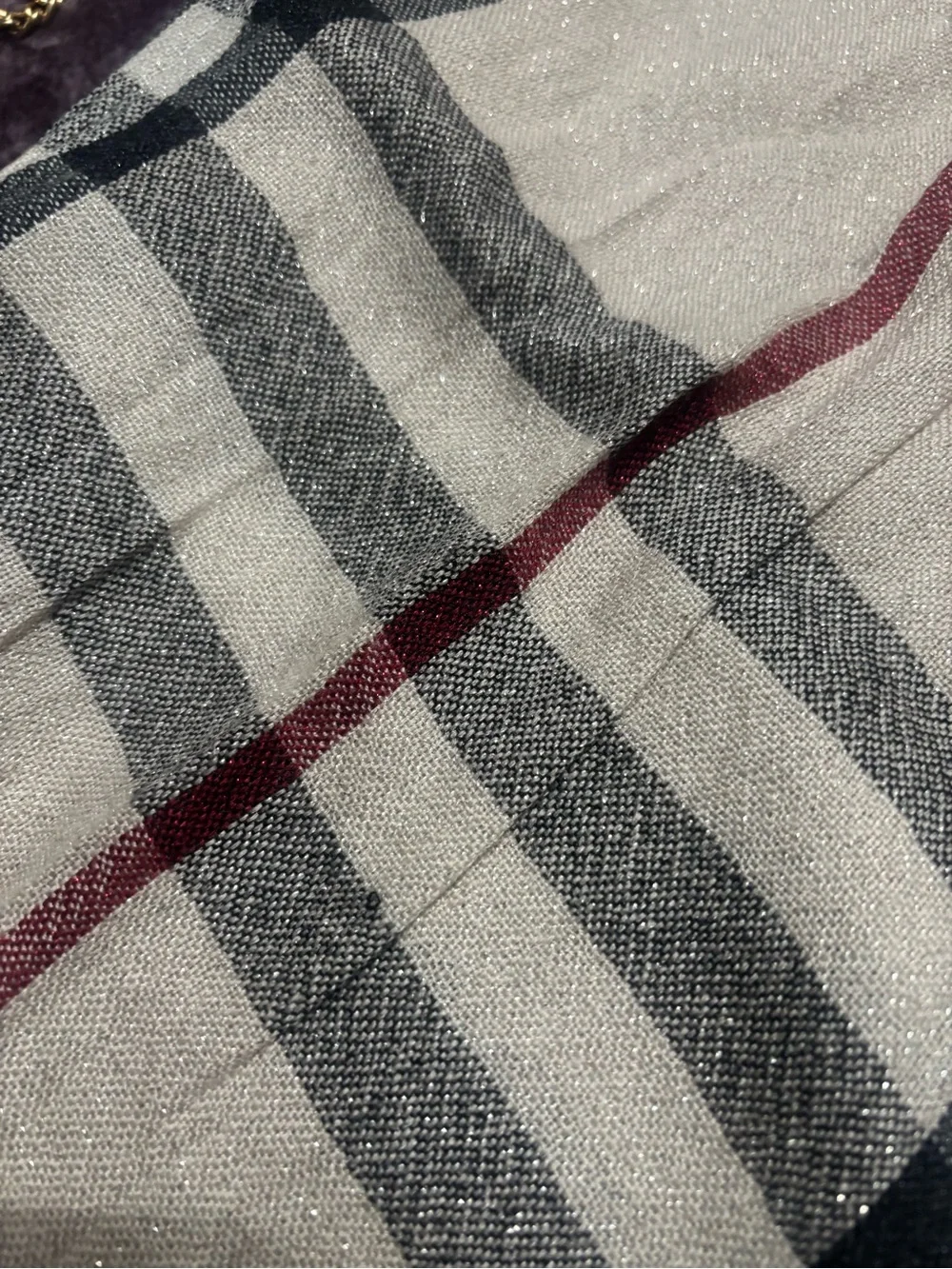 Burberry Checked scarf/ Wrap in Cream, Black and Red Accent